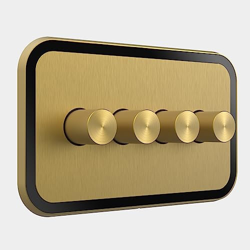 Pushka Home Two Way Rotary Dimmer Switch (150W) Gold/Black Gloss Insert in 1G 2G 3G 4G Trailing Edge (4 Gang)