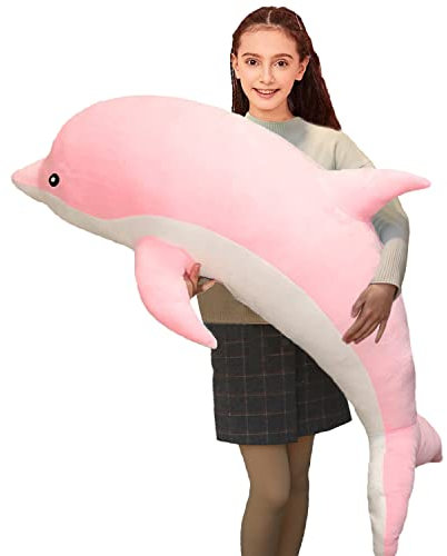 Aiuidun Delfin Kuscheltier,Stofftier Delfin Plüschtier Plüschkissen Superweiches Meerestier Plüschspielzeug Puppen für Jungen Mädchen Schlafkissen Geschenk (100cm/39.37inch, Pink)