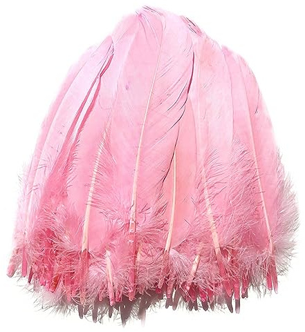 Suneast 100 Stücke Deko Federn Natur Gänse Feder Bastel Feather für DIY Traumfänger, Kostüme Schmuck Deko, Karneval Basteln - Rosa, 12-18cm