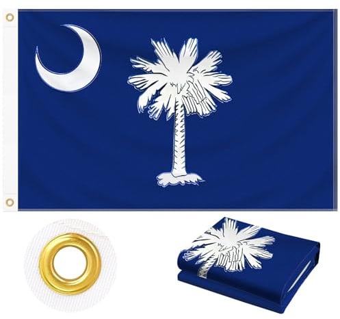 South Carolina Flagge, 90 x 152 cm, SC-Flagge, bestickt, strapazierfähig | Doppelseitiges 210D Oxford, bestickte Palme und Halbmond, 4-reihige Nähte, Messingösen, SC-Flagge, Carolina Day Decor