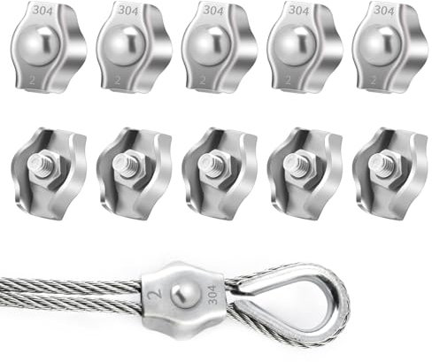 10 Stück M2 Drahtseilklemme, 2mm Klemme Edelstahl 304 Kabelklemme Seilklemmen Drahtseilklemme Drahtseil Klemme Edelstahl Seilklemme zur Befestigung von Stahldrahtseilen und Kabelseilen