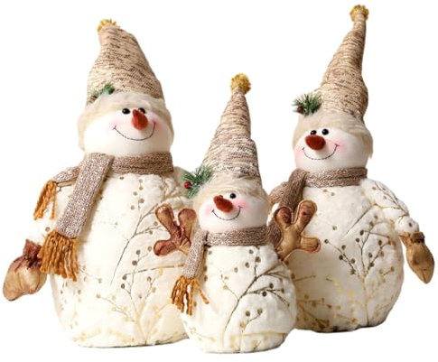 Perfeclan 3-teilige Weihnachts-Tischdekoration, Schneemann-Puppe/Desktop-Ornament, Schneemann-Figur für Schreibtisch/Urlaub/Esstisch/Schlafzimmer, Spitzer Hut