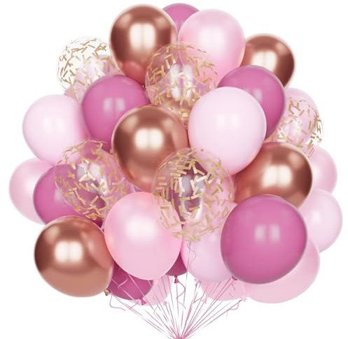 Ballons Or Rose et Rose, 60 Pcs 12 Pouces Ballons Rétro Rose et Nacré Rose Ballons Métallisé Or Rose avec Confettis Ballons Latex pour Anniversaire Mariage Fête Baby ShowerDécoration
