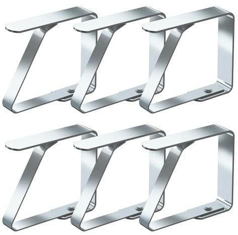 Blooven 6 Stück Tischtuchklammern Edelstahl, Tischdeckenklammer Tischabdeckungsklemmen Tischdecke Clips Tischtuch Clips - Silber, Für Tische mit max. Plattenstärke von 4 cm (5,5cm x 6 Stück)