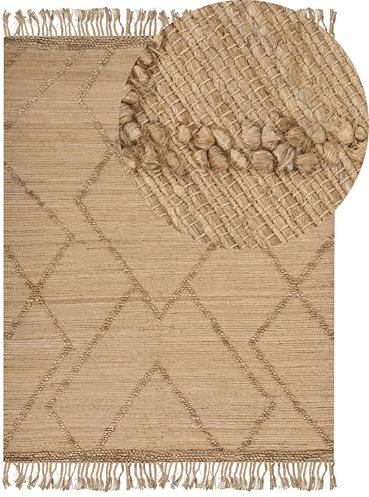 Teppich Jute beige rechteckig 160x230cm geometrisches Muster mit Fransen Handere