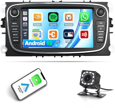 Android 13 Autoradio für Ford Focus II Mondeo 9 S-Max C-Max Kuga 2008-2011 mit Mirrorlink, 7 Zoll Touchscreen Radio mit Bluetooth FM/RDS/HiFi WiFi/GPS+AHD Rückfahrkamera & Mikrofon