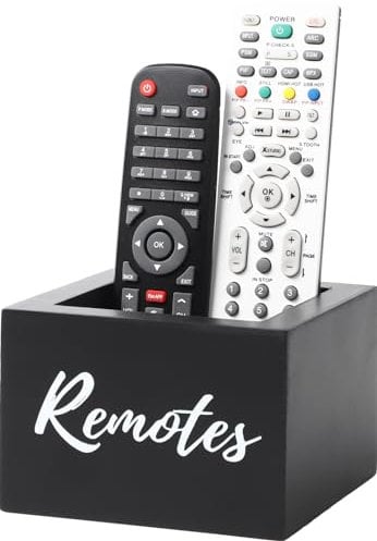 COOLEX Remote Control Holder, Wooden Tv Remote Holder, Remote Holder for Table, Remote Control Storage Organizer Caddy - Black