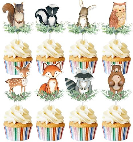 Tier Cake Topper, 24 Stück Dschungel Tier Cupcake Topper, Muffin Deko, Tortendeko Dschungel, Tortendeko Waldtiere, Kuchendeko Tiere, Waldtiere Geburtstag Deko