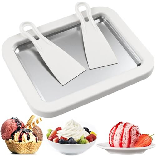 YHUEGH Eisrollen-Maker-Pfanne, DIY-Rolleis-Platte mit 2 Spateln, Instant-Eisrollen-Maker für hausgemachtes Rollcreme-Frozen-Joghurt-Gelato-Sorbet