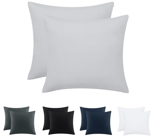 Tifschlaf Kissenbezug 80x80 2er Set - Kopfkissenbezug 80 x 80 Hellgrau mit Reißverschluss aus Mikrofaser Weich, 80x80cm Grau Pillow Case