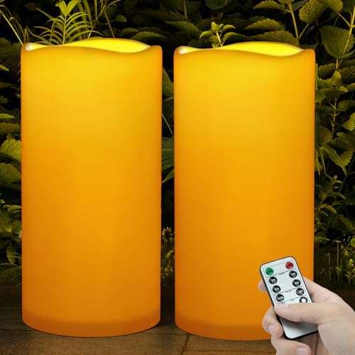 Outdoor Flameless Candles Waterproof: 6 x 12 Extra Large Led Battery Operated Flickering Pillar Candles with Timer Remote Control Fake Plastic Tall Electric Candles for Porch Lanterns, Set of 2