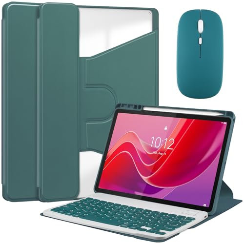 Bueuwe Funda con Teclado para Lenovo Tab M11 (TB-330FU/330XU) 11, Español Ñ, Funda Giratoria Y Teclado Bluetooth Desmontable con Portalápices,Verde