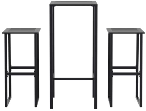vidaXL Gartenbar Set 3-TLG., Bartisch Barhocker für Garten Balkon Terrasse, Gartenmöbel Stehtisch Barstuhl, Sitzgruppe Gartentheke, Schwarz Pulverbeschichteter Stahl