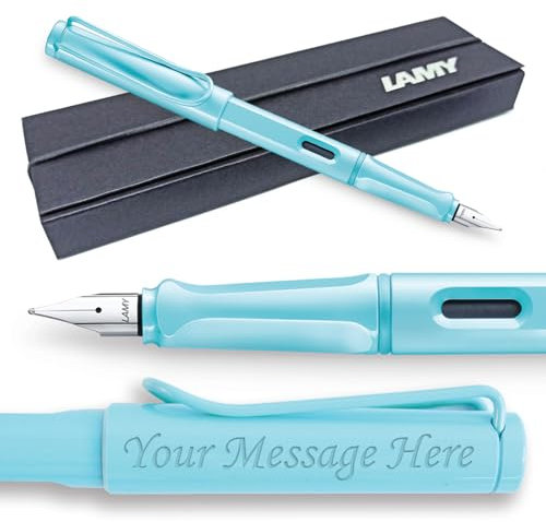 Fountain Pen Lamy Safari - Personalised with Engraving (Medium Nib, Aqua Sky)
