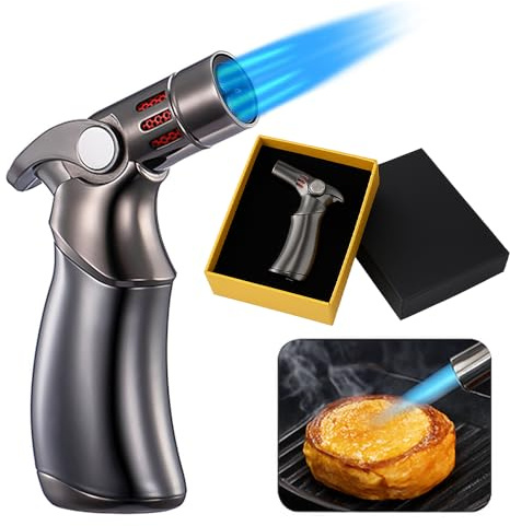BML Kitchen Blow Torch Lighter with Safety Lock Adjustable Flame One-Hand Operation Refillable Blow Torch Lighter for Cooking Wood Burning Baking Creme Brulee DIY BBQ & Soldering