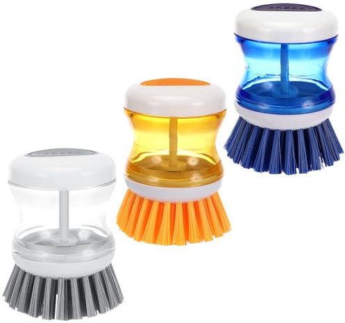 Brosse à Vaisselle avec Distributeur de Liquide, 3 Pièces Brosse Vaisselle avec Reservoir, Brosse Vaisselle, pour Nettoyer La Vaisselle, Les Casseroles, évier de Cuisine