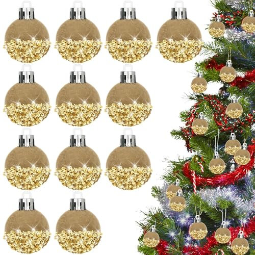 12 Stück Weihnachtskugeln Ornamente Weihnachtsbaumschmuck 3,5 cm Samt Weihnachtskugeln zum Aufhängen mit Glitzer-Pailletten Xmas dekorative hängende Ornamente für Weihnachten Familientreffen (braun)