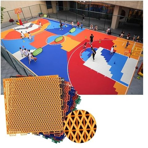 SFQEVHRZ Modular Interlocking Floor Tiles, Outdoor Modular Interlocking Floor Tiles, Stadium basketball court kindergarten large splicing floor waterproof sports mat(Blu,1PCS)