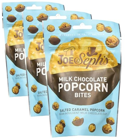 Joe & Seph's Milk Chocolate Popcorn Bites 63g | Crunchy popcorn, with a soft chewy centre, encased in smooth Milk Chocolate | For Everyday Snacking (Pack of 3)