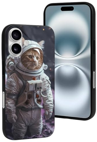 Novastar Kompatibel mit iPhone 16 Hülle: Niedliche modische Katze, Astronaut im Weltraum, weiche Silikon-Hülle, kompatibel mit iPhone 16, Handyhülle für Damen und Herren