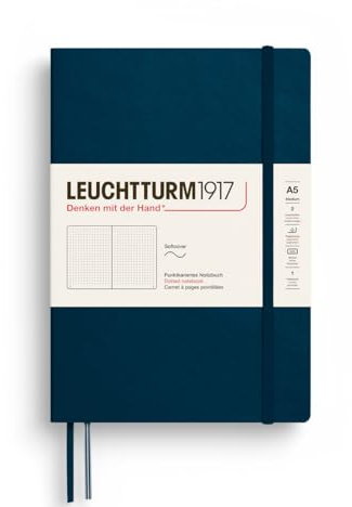 LEUCHTTURM1917 372205 Notizbuch Medium A5, Softcover Schreibbuch, 123 nummerierte Seiten, Deep Sea, dotted