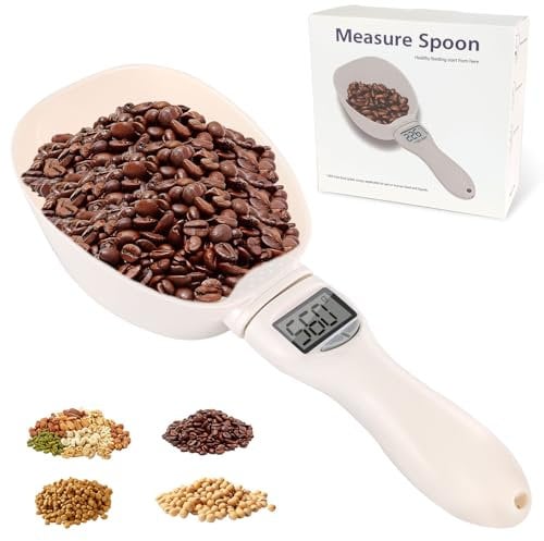 Digital Measuring Spoon, 800g/1g Precision Food Measuring Scoop Scale Weighing Spoon Digital with LCD Display and a Hanging Rope Dog Food Scoop Kitchen Weighing Tool for Cooking/Liquids Dog Cat Food