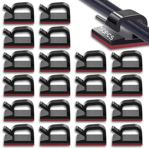 50PCS Black Cable Clips, Wire Clips for Cables Cable Holder Sticky Cable Clips Cable Management Clips self adhesive for Car Home Office Wall Christmas Hanging Decorations
