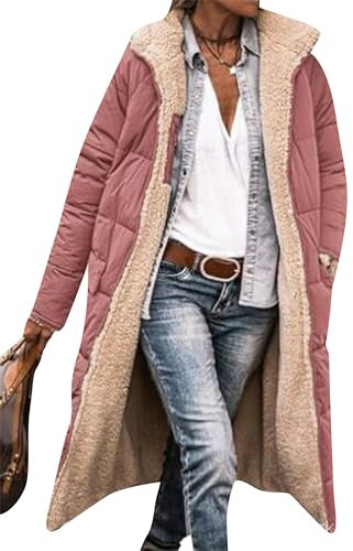 EFOFEI Donne Giacche Reversibili al Pelo con Cappuccio Giacca Puffer Fleece Rosa S