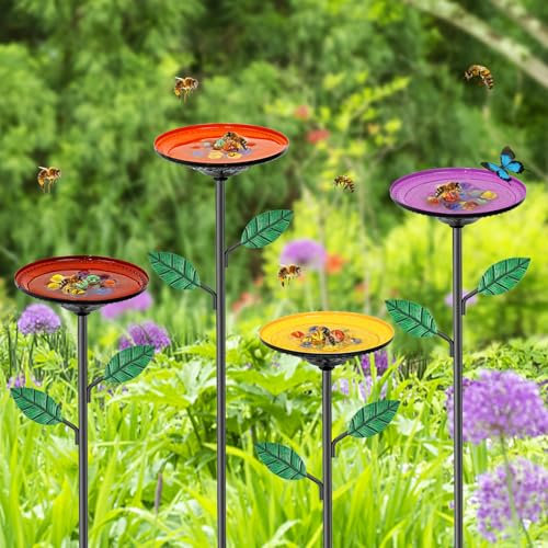 Pack of 4 Bee Drinking Cups for the Garden, Bee Water Feeder, Bee Feeder, Bee Insect Drinking Cups, Bee Feeding for Garden Porches (Red, Yellow, Orange, Purple, 4 Pieces)