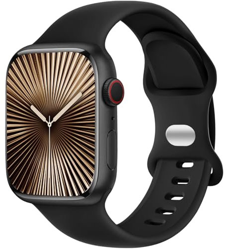 Dirrelo Kompatibel mit Apple Watch Armband 42mm 41mm 40mm 38mm Damen Herren, Weich Silikon Sportarmband Ersatz Band für iWatch SE 2 Armband Series 10 9 8 7 6 5 4 3 2 1 Apfelband, Schwarz