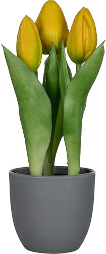 CREATIV green künstliche Tulpen im Topf 20,5 cm I 3 gelbe Tulpen I künstliche Tulpen I Frühlings-Deko I Deko für Ostern I hochwertige Kunstblumen I Kunststoffblumen