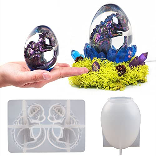 1 Pcs Easter Dragon Resin Mould Silicone Egg Mould Making Kit Crystal Lava Dragon Egg èpoxy Resin Moulds Candle Jewelry Pendant Making Mould for Home Party Ornaments Desk Toys