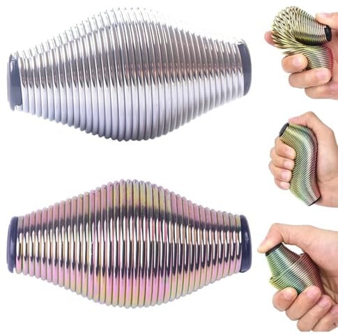 Landrain Anti-Stress Spielzeug Erwachsene - 2er Set Metal Fidget Toy, 10cm Rainbow Metall Stressball(Silber Glänzend) - Ideal für Büro, Schule, ADHS