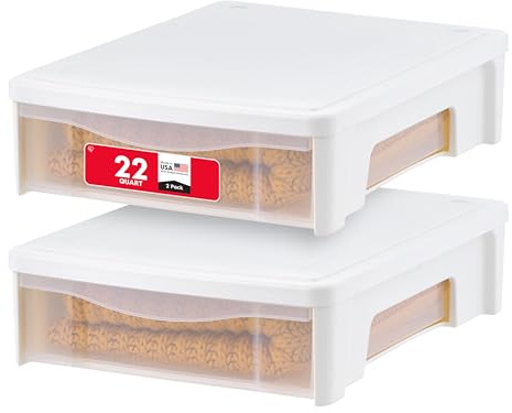 IRIS USA 2-Pack, 22 Qt. Under Bed Storage Bin with Sliding Drawer, White
