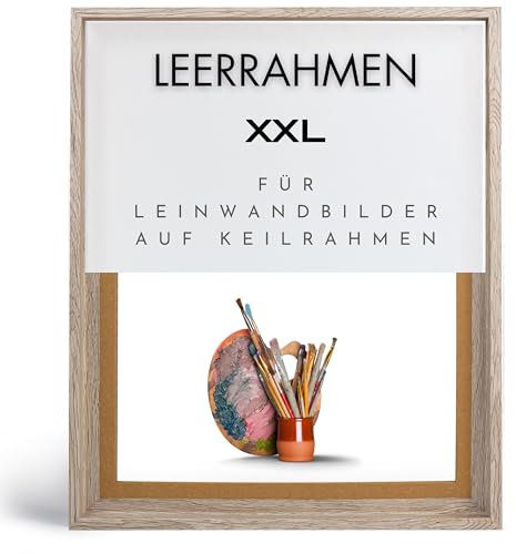 NB Akzent Schattenfugenrahmen XXL 70x130 cm - Wildeiche Hell – Leerrahmen mit Tiefeneffekt aus MDF Holz in zerlegter Form – für Leinwandbilder auf Keilrahmen