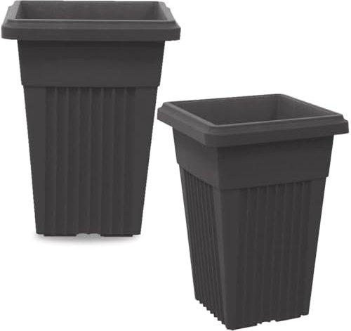 SIDSONS 40cm Tall Upright Planter - Large Plastic Pillar Flower Pot, Modern Garden, Patio & Front Door Decor, Big Flower Pots Indoor & Outdoor, Suitable For Plant, Flowers, Herbs (2, Black)