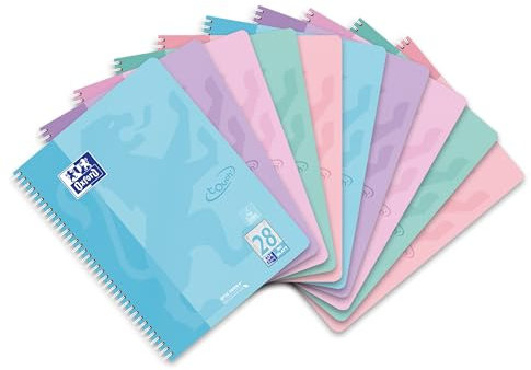 Oxford Touch Collegeblock A4 kariert mit Doppelrand, 160 Seiten, 5 Pastell-Farben, 10 Stück