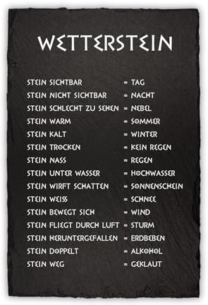 Wetterstein Wetterstation 20x30cm Schieferplatte für Garten Balkon Deko Schiefertafel Tafel beschriftet lustig Schild Stein Dekoration wetterfest RVX002 (Motiv 03, Schieferplatte)