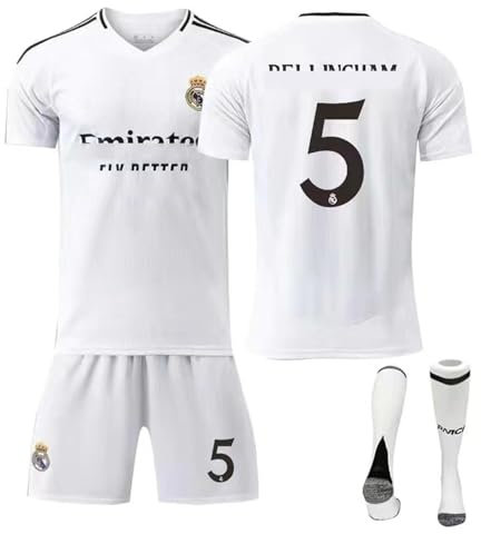 Awonlate Ensemble de Maillot de Football pour Enfant Blanc, Maillot n°5 de Football en Jersey, T-Shirt et Short pour la Enfant M,Taille:24 (Hauteur: 130-140CM)