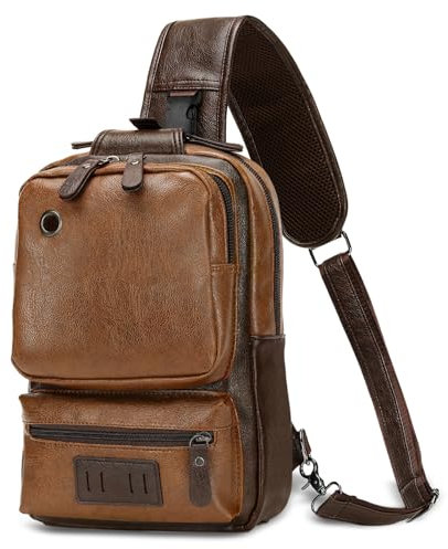 SUIKIHUM Vintage PU Leather Sling Backpack for Men, Crossbody Bag, Adjustable Shoulder Strap, Compact Backpack for Travel, Daily Use, and Gift, Light Brown
