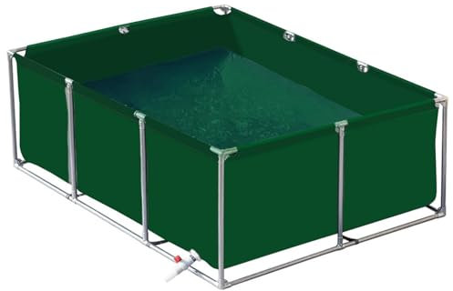 Grande Laghetto per Pesci Fuori Terra,Acquario da Esterno in Tela con Valvola di Scarico,Vasche Temporanee La Conservazione dei Pesci Piscina Stoccaggio dell'Acqua,Green-L100xW100xH40cm