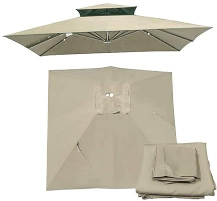 GLikur 300x300cm Toile de Rechange de Parasol Carré, Auvent de Rechange pour Déporté Parasol de Terrasse, Tissu de Rechange pour Parasol de Table D'extérieur, Jardin, Piscine(Kaki)