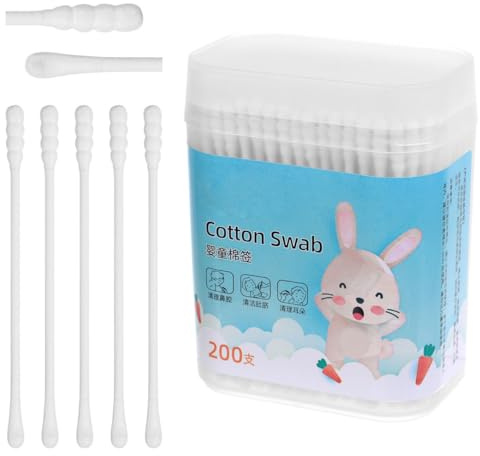 VALICLUD Baby Cotton Swabs 2 Boxes 200 pcs Cotton Buds with Round Spiral Head Tips Baby Care Buds for Ear Nose Eye Finger Cleaning and Drying