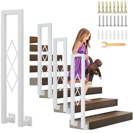 YUJEYHD Barandilla de Escalera Interior en Forma de U Pasamanos Antideslizante, Balaustre de Seguridad de Hierro Forjado Valla Decorativa para Jardín, Porche, Desván y Exterior(Size:95cm,Color:blanco)