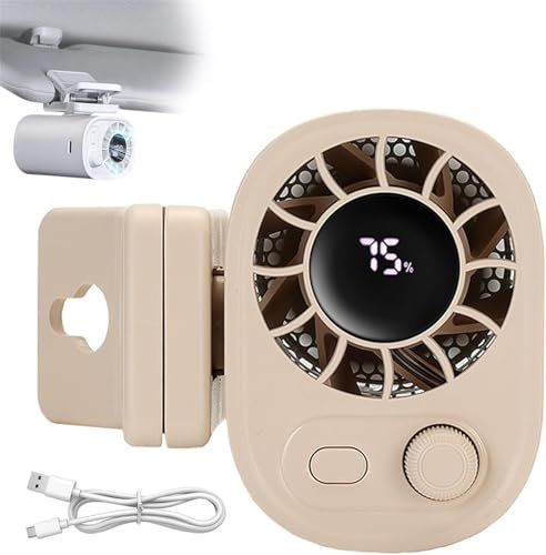 Joytutu -Ventilador de clip para coche con pantalla LED,rotación de 360°,100 velocidades ajustables,recargable por USB,1800 mAh,ventiladores portátiles para coche para enfriamiento instantáneo (Beige)