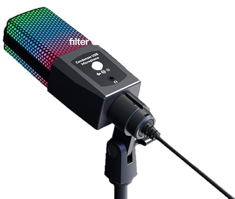 elefull QuadCast – Standalone USB Mikrofon mit umfangreichen Funktionen für Streamer Gamer, Schwarz