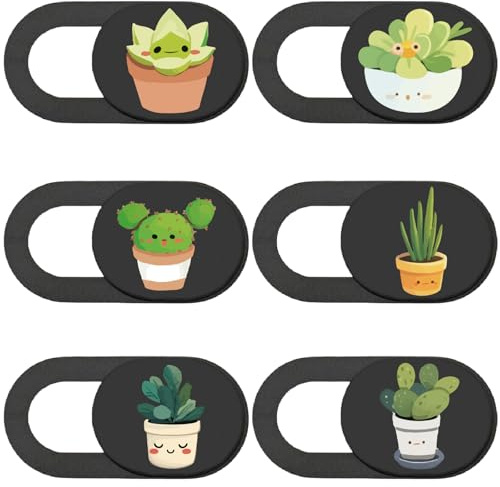 PRESSINART 6Pcs Couvercles Caméra Webcam Téléphone Glissière Protection Motif Plantes Cache Caméra Smartphone Tablette Mini PC Bureau Sécurité Vie Privée Accessoire Discret pour Appareils Électronique