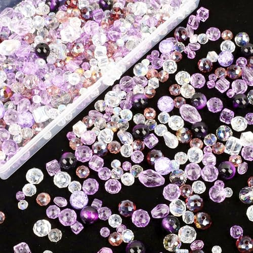 1000 Piezas Cuentas de Cristal, Púrpura Cuentas de Vidrio Facetado 10/8/6/4mmpara Hacer Joyas DIY Pulseras Collares Manualidades