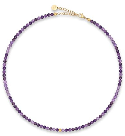 GD GOOD.designs Perlenkette Damen aus echten facettierten Natursteinen 4mm | Verstellbare Edelstein Kette mit 18K Vergoldung (40–45 cm) | Wasserfeste Boho Halskette