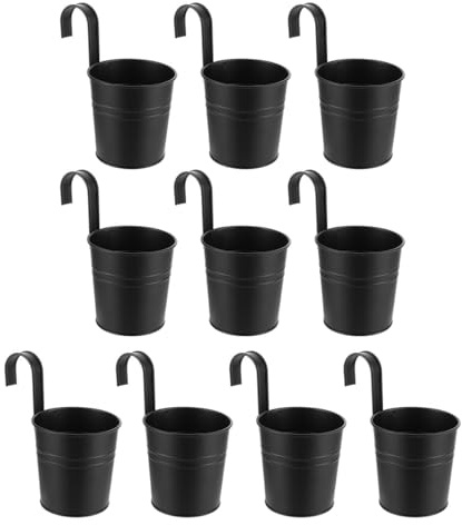 Ubric 10 macetas Colgantes de Metal pequeñas con Ganchos para decoración al Aire Libre, balcón, jardín, 10 x 10 cm, Color Negro